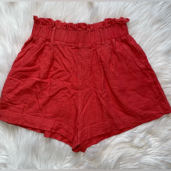 American Eagle Outfitters Pants - American Eagle red orange linen shorts women’s xs flowy paperbag high waisted XS